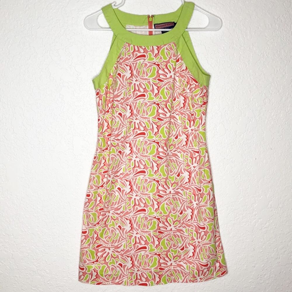Vineyard Vines green pink white floral sleeveless dress size 2